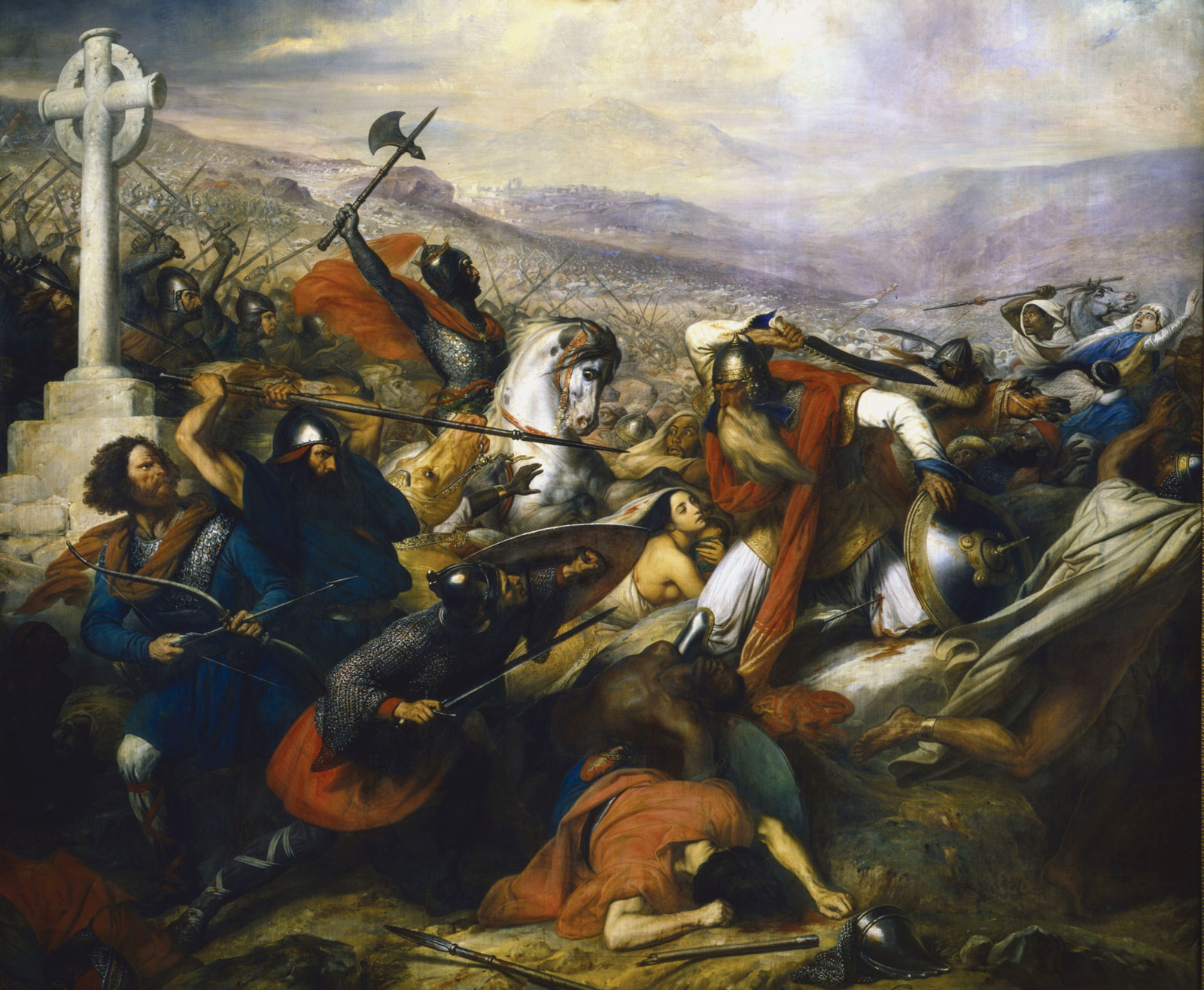 L'usurpation et l'instrumentalisation politique de la croix celtique semble avoir débuté sur cette toile. La Bataille de Poitiers est un tableau de Charles de Steuben, peint en 1837 et visible dans la galerie des batailles, au château de Versailles.