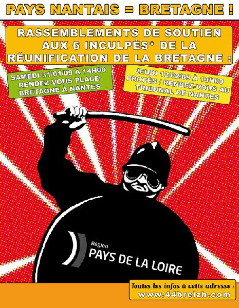 Affiche pour la manifestation de solidarité à Nantes le samedi 31 janvier à 14 heures  et le procès du jeudi 12 février à 13 heures.