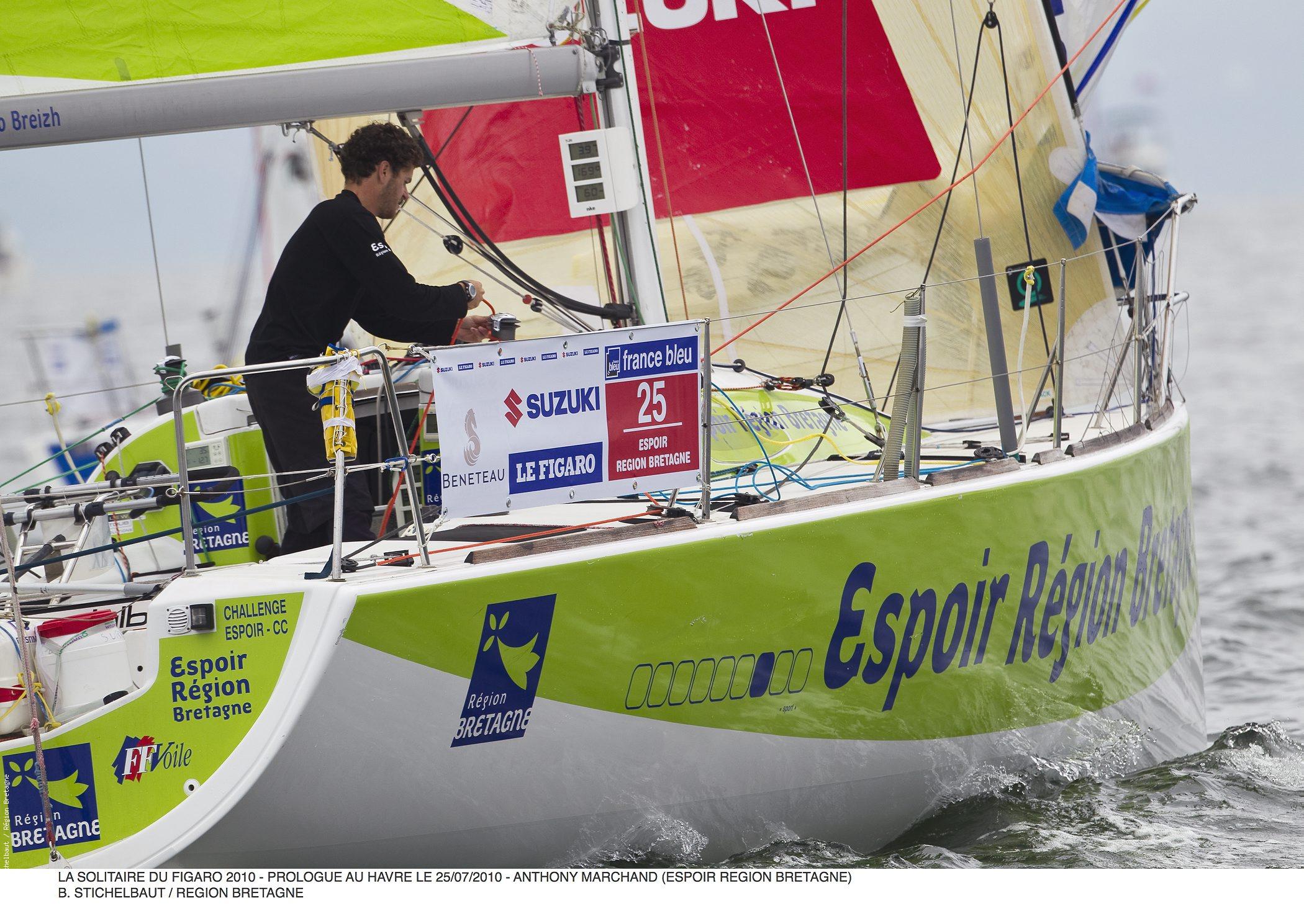 Anthony Marchand  espoir région Bretagne  lors du prologue au 
Havre de la Solitaire du Figaro  le 25 juillet 2010