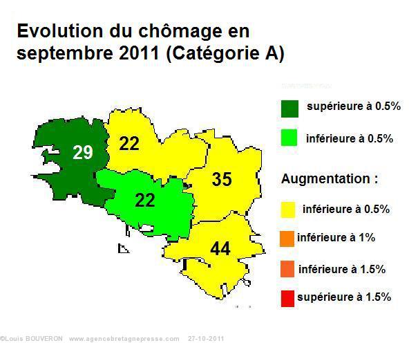 Infographie ABP pour les chiffres du chômage en septembre 2011 en Bretagne.