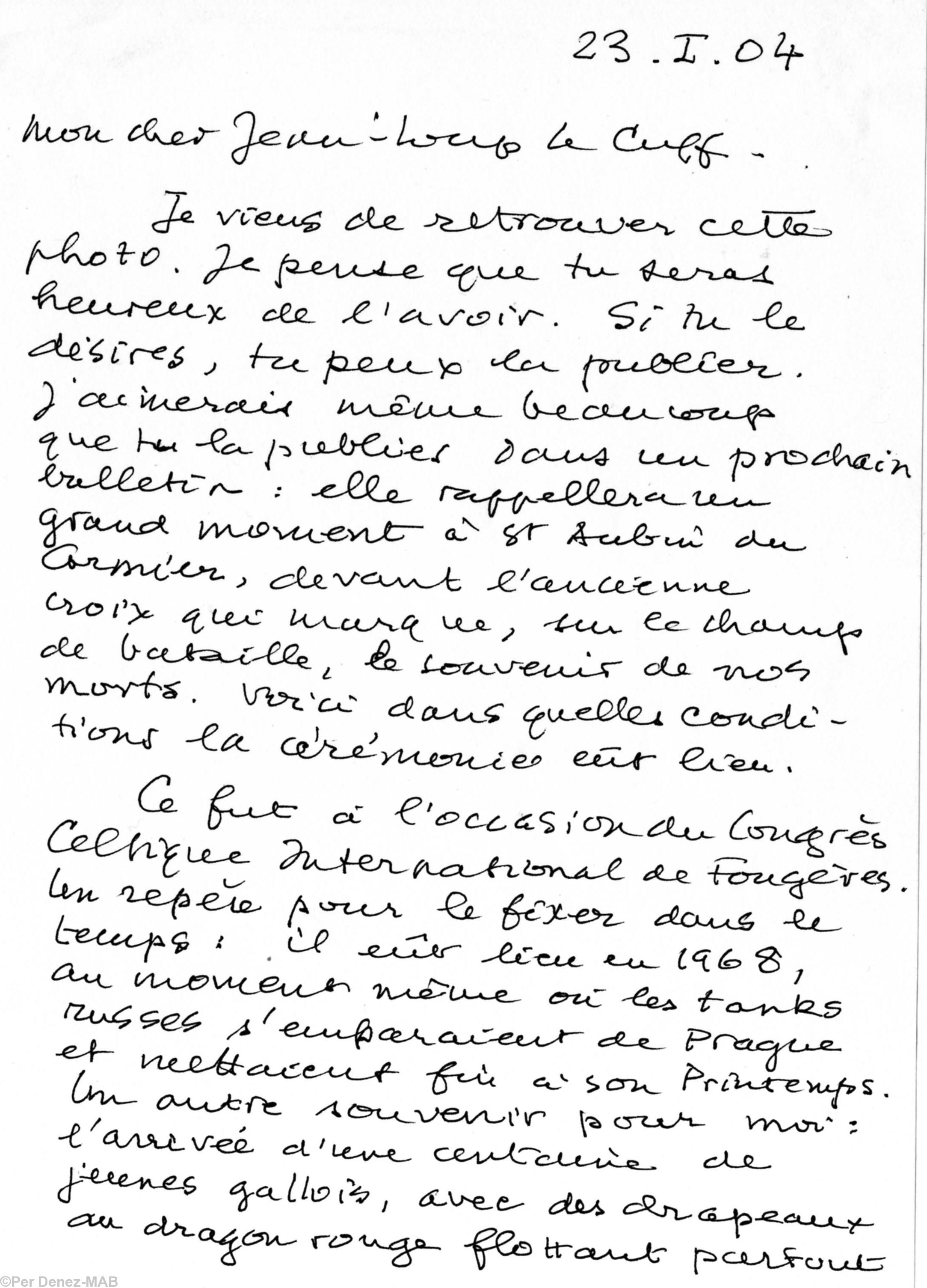 Première page de la lettre de Per Denez