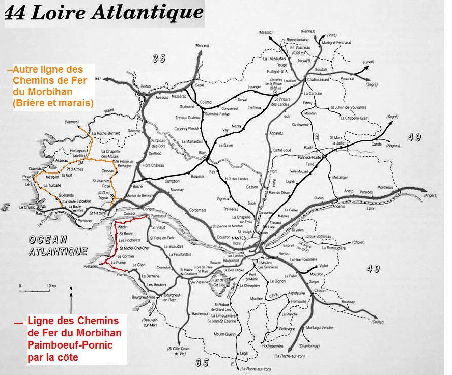 Carte du réseau des Chemins de Fer du Morbihan en Loire-Atlantique