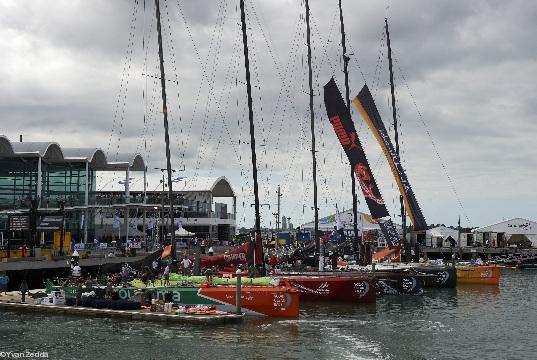Auckland. Le village de la Volvo Ocean race le 15 mars 2012.