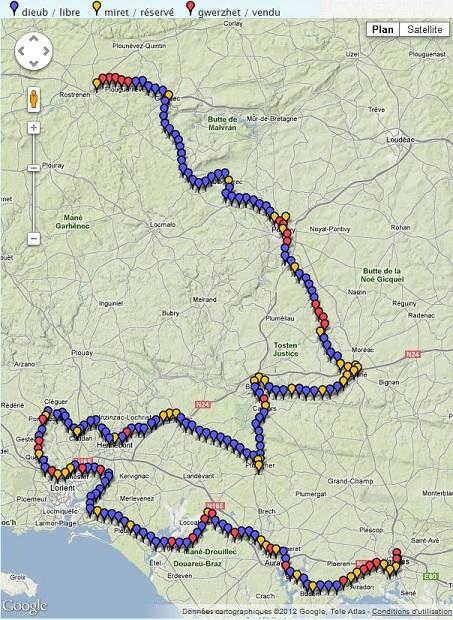 Le Point sur les km libres réservés et vendus à ce jour entre Auray; Vannes; Lorient; Pontivy; Locmine et Rostrenen.