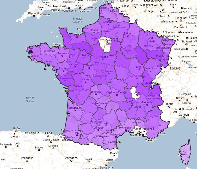 La carte du vote Nicolas Dupont-Aignan (NDA) : la Bretagne sur les premiers rangs... pour ne pas voter NDA !