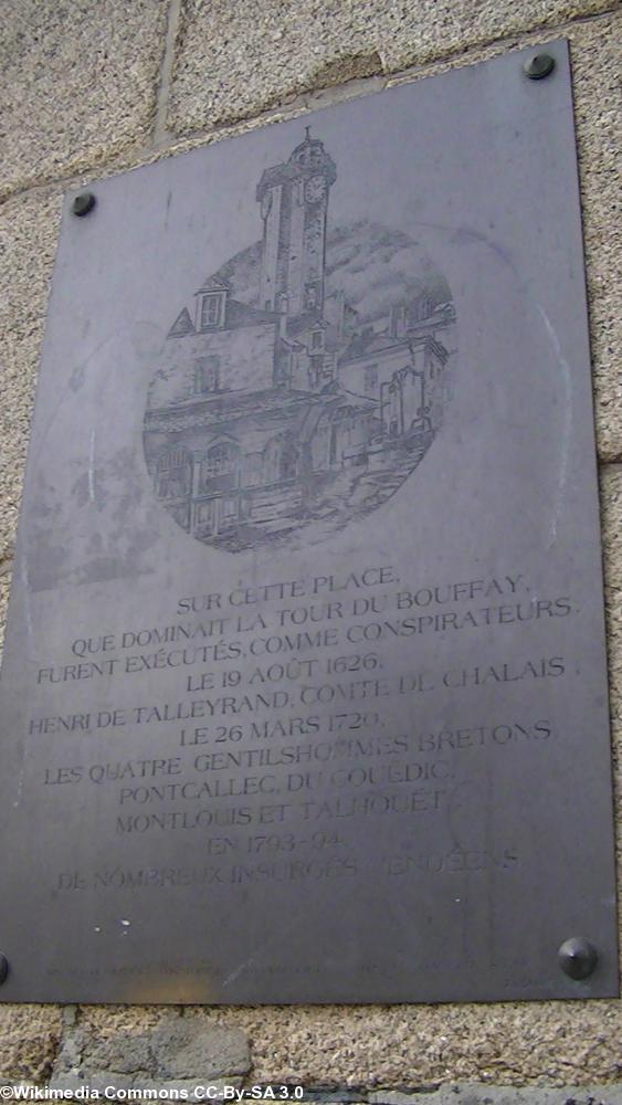 Plaque visible place du Bouffay  à Nantes  là où furent exécutés les 
conspirateurs