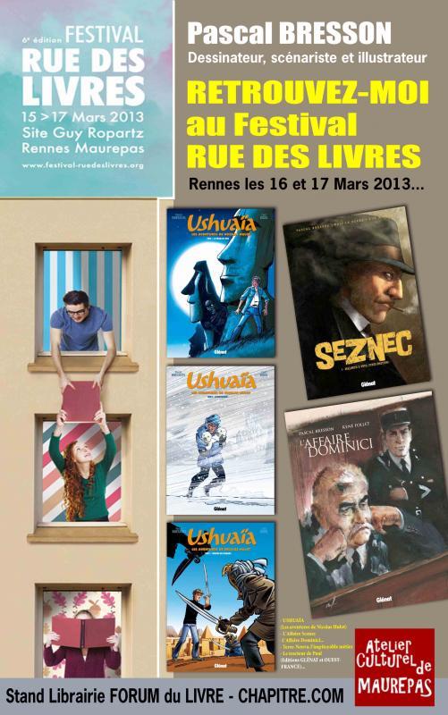 Pascal Bresson dédicace les 16 et 17 mars au festival rue des livres à Rennes - maurepas