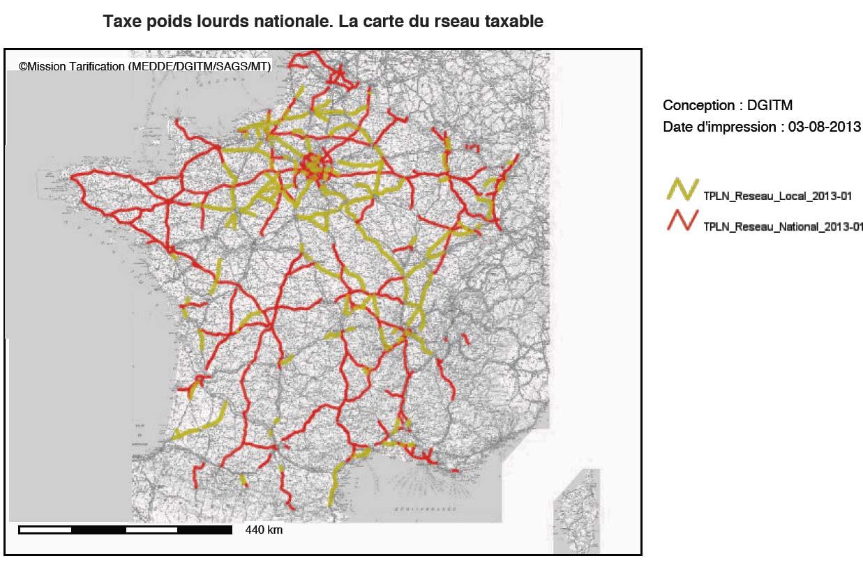 Carte de l\\\'écotaxte. 
Source : Ministère du développement durable.
