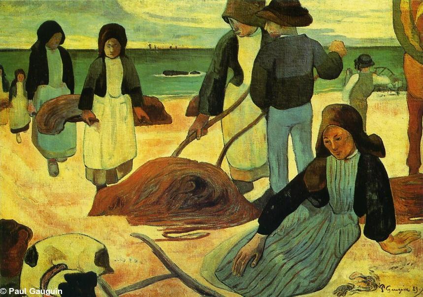 Tableau de Paul Gauguin "Les ramasseuses de varech" peint au Pouldu en 1889. Collection du Musée Folkwang à Essen dans la Ruhr.