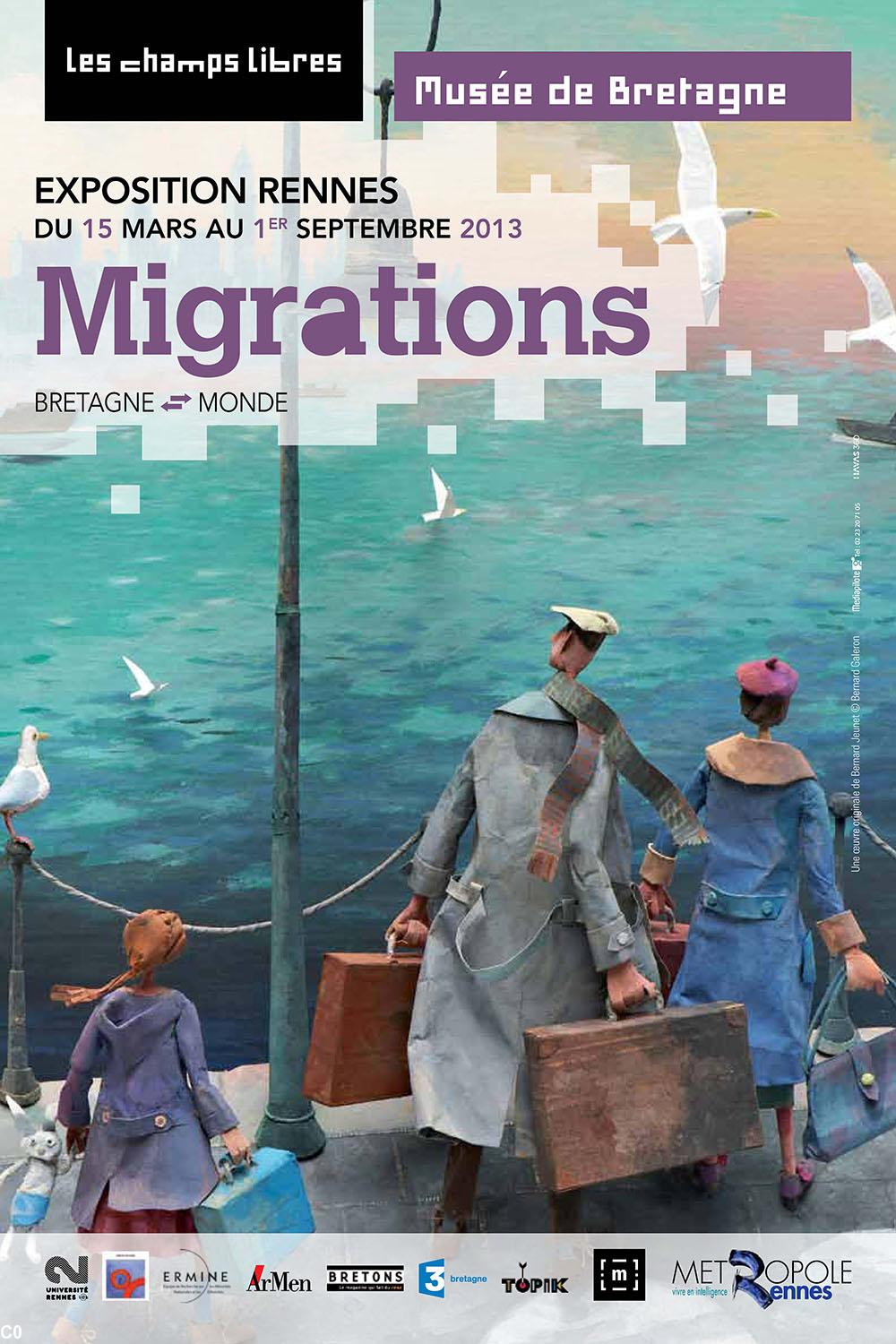 Un tableau de Bernard Jeunet pour l'affiche de l'exposition Migrations / Divroañ à Rennes 15 mars au 1er septembre 2013.