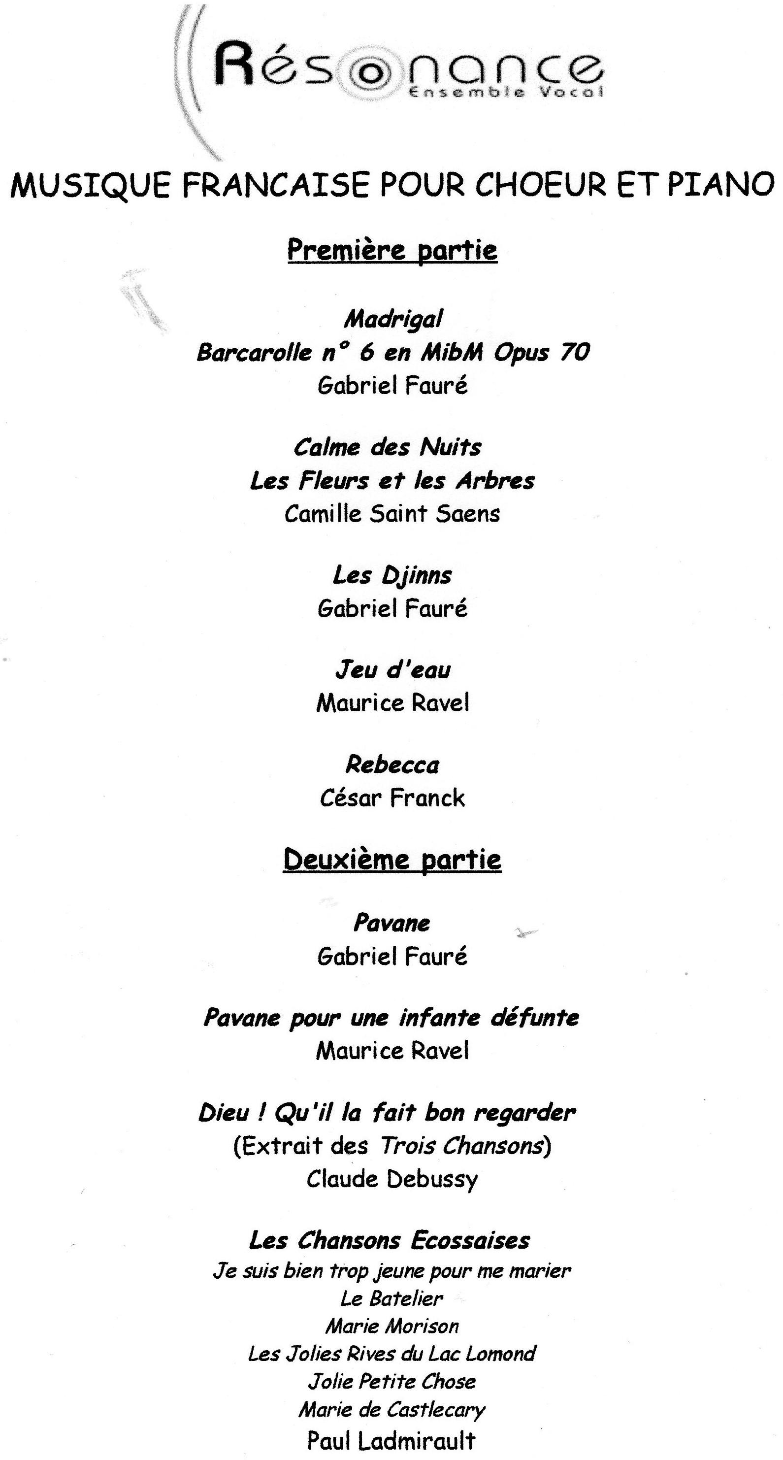 programme du concert du 16 février à EREAC