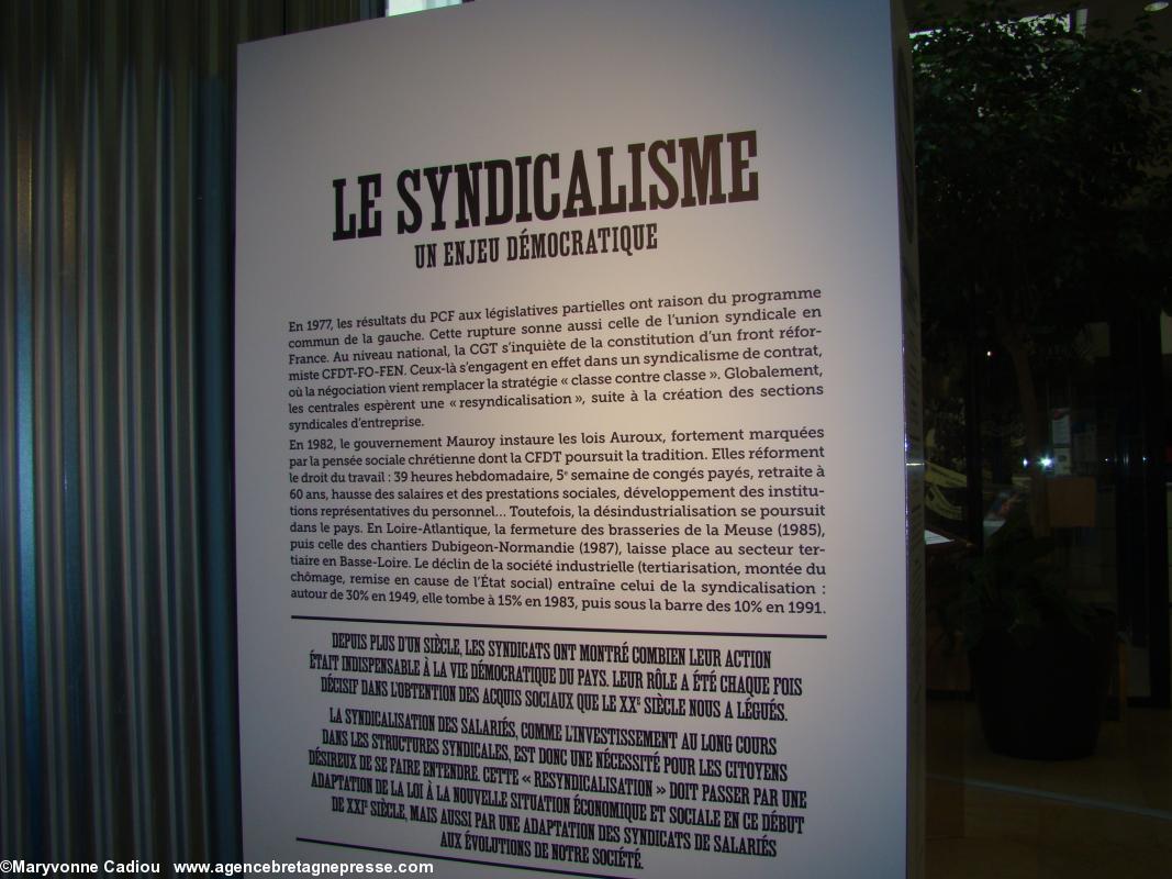 Conclusion-synthèse. Histoire du syndicalisme ouvrier en Basse-Loire. Exposition à l'Hôtel du Département.