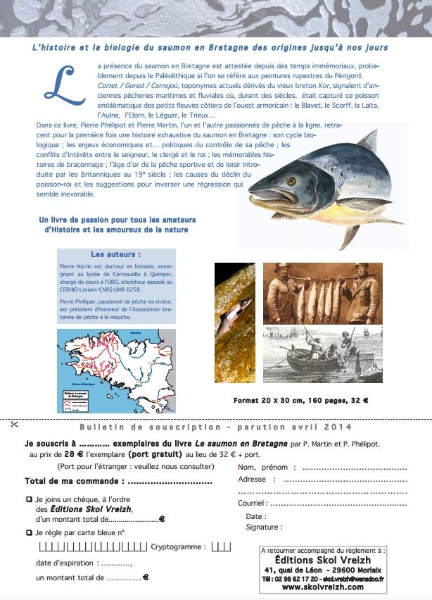 Page de <b>souscription</b> du livre <i>Le saumon en Bretagne. Des siècles d'histoire et de passion</i>, par Pierre Phélipot et Pierre Martin. Morlaix, Skol Vreizh, 2014.