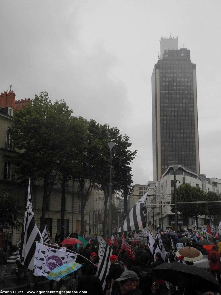 [Nantes, manifestation 28/06/2014], défilé. A l'approche de la Tour Bretagne (centre-ville)
