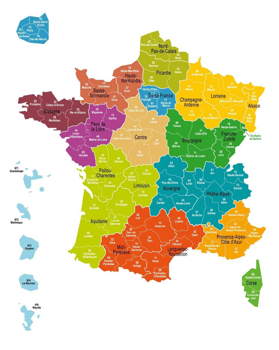 Les 13 nouvelles régions administratives (carte du ministère de l'intérieur)