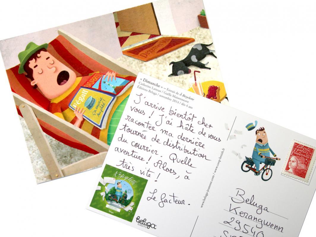 Carte postale du facteur. À bicyclette, éditions Beluga/Coop Breizh