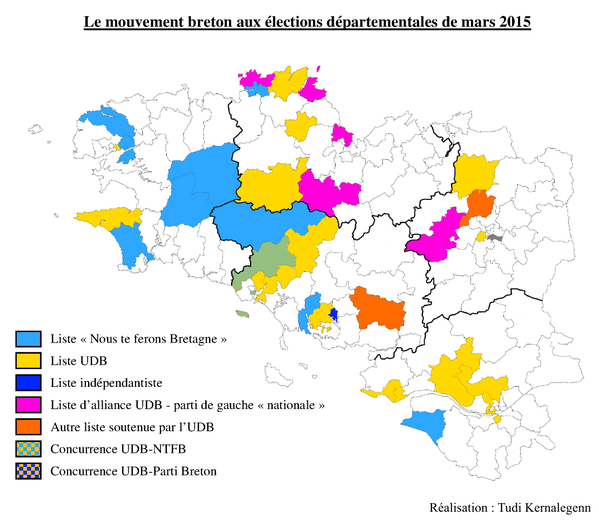Bretagne - Carte des candidatures autonomistes et indépendantistes aux élections départementales 2015