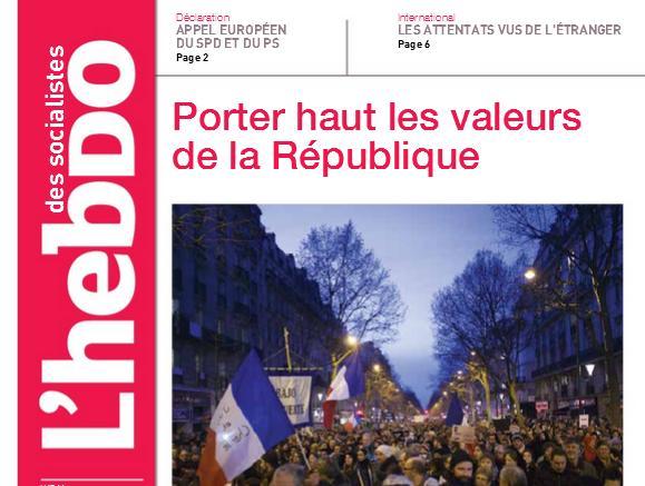 Première page de "hebdo des socialistes", janvier 2015