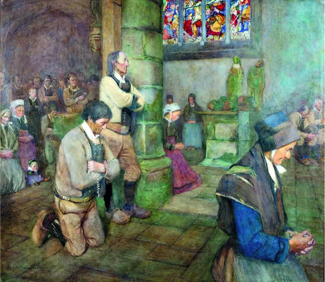 <i>Bretons at Prayer</i> by Sydney Curnow Vosper (1866-1942) in 1899. Saint Fiacre Chapel, near Le Faouët (Morbihan - Brittany).