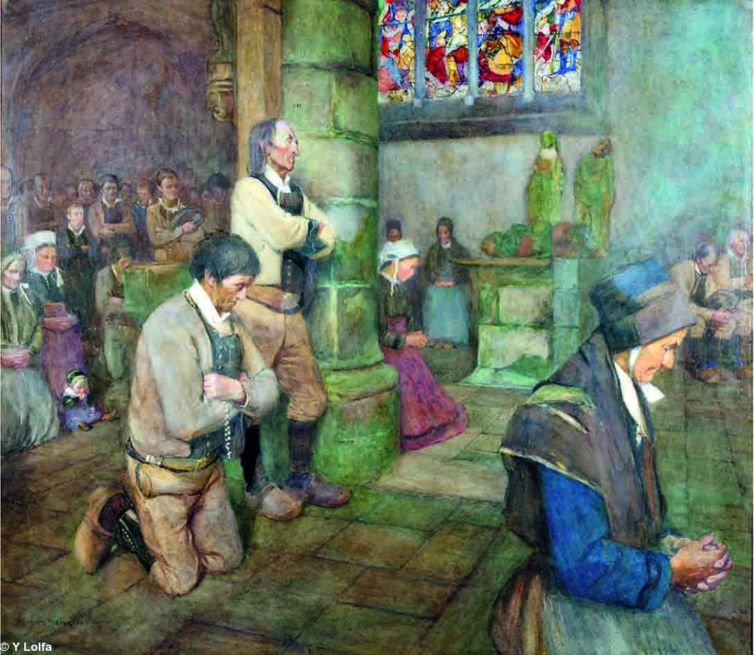 <i>Bretons at prayer</i> (Bretons en prière). Par Sydney Curnow Vosper (1866-1942) en 1899. Chapelle Saint-Fiacre près du Faouët.