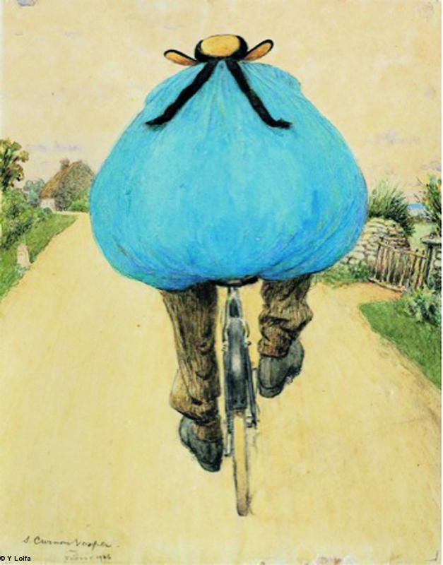 <i>A mechanised farmer</i> (Un cultivateur mécanique). Par Sydney Curnow Vosper (1866-1942) en 1906, huile sur carton. C'est le logo animé du Musée du Faouët (voir http://www.museedufaouet.fr/ ).