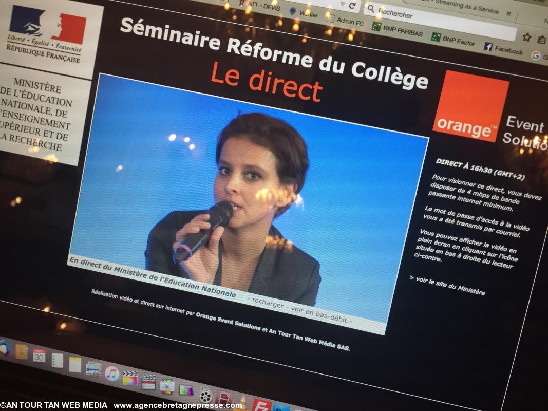 Il y a quelques semaines, AN TOUR TAN WEB MEDIA a réalisé une conférence inter-académies avec la ministre Najat Vallaud-Belkacem : la société a capté puis retransmis le colloque en direct full HD via Internet, évitant à chaque intervenant de se déplacer.