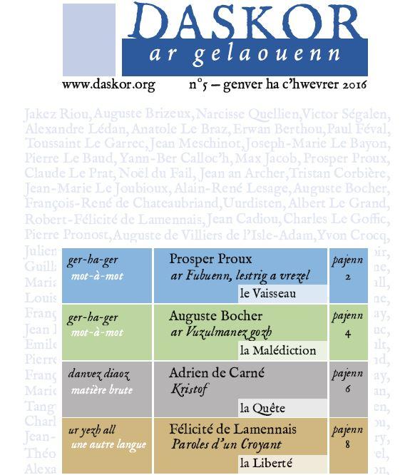 Couverture du cinquième numéro de la revue littéraire gratuite en langue bretonne éditée par Daskor.