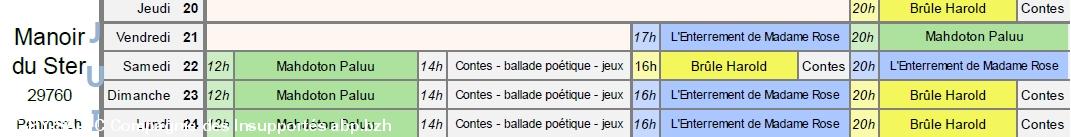 Programme au Manoir du Ster du 20 au 24 Juillet.