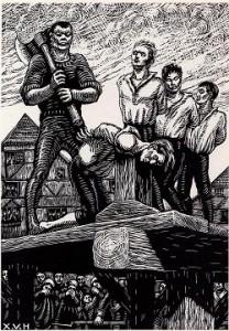 Exécution des 4 conjurés (Bois gravé de Xavier Haas)