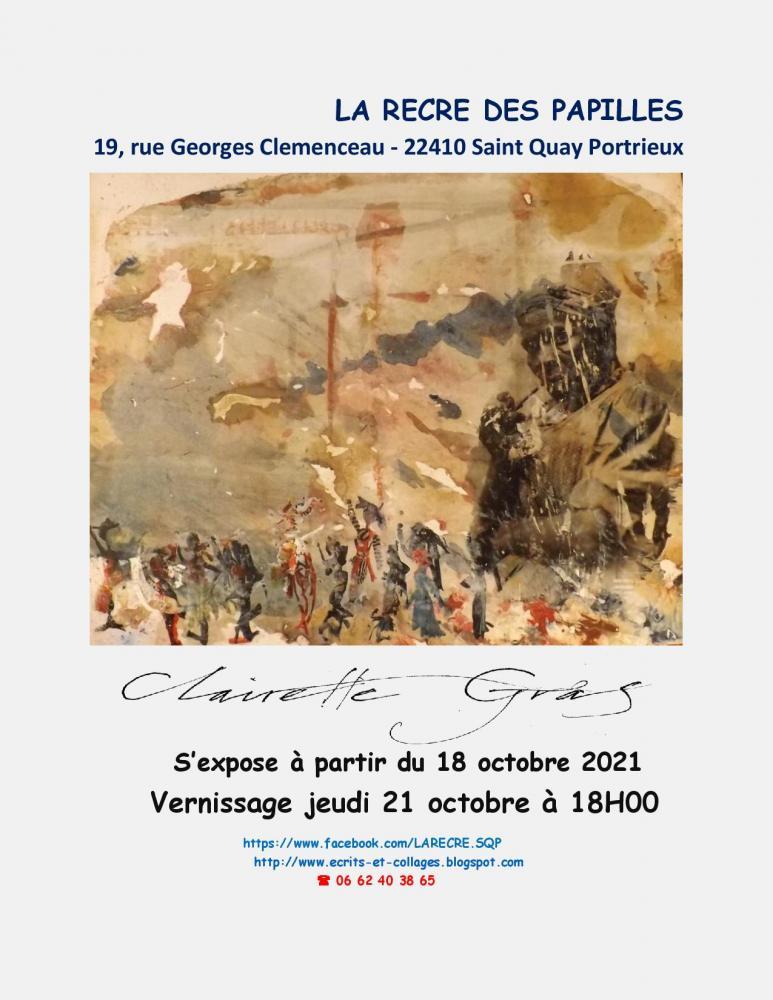 Affiche de l'exposition de Clairette GRAS à la Récré des Papilles à Saint-Quay-Portieux.