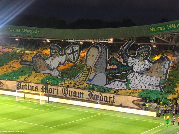 le Tifo exhibé par les supporters de la Brigade Loire lors du match de coupe d'Europe Nantes-Olympiakos, le 8 septembre 2022 - Photo cueillie sur les réseaux sociaux