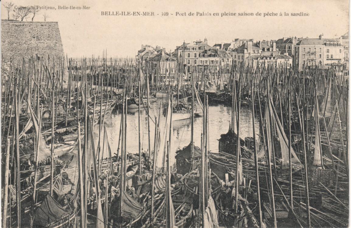 Le port du palais à Belle-Île à la grande époque de la pêche à la sardine.