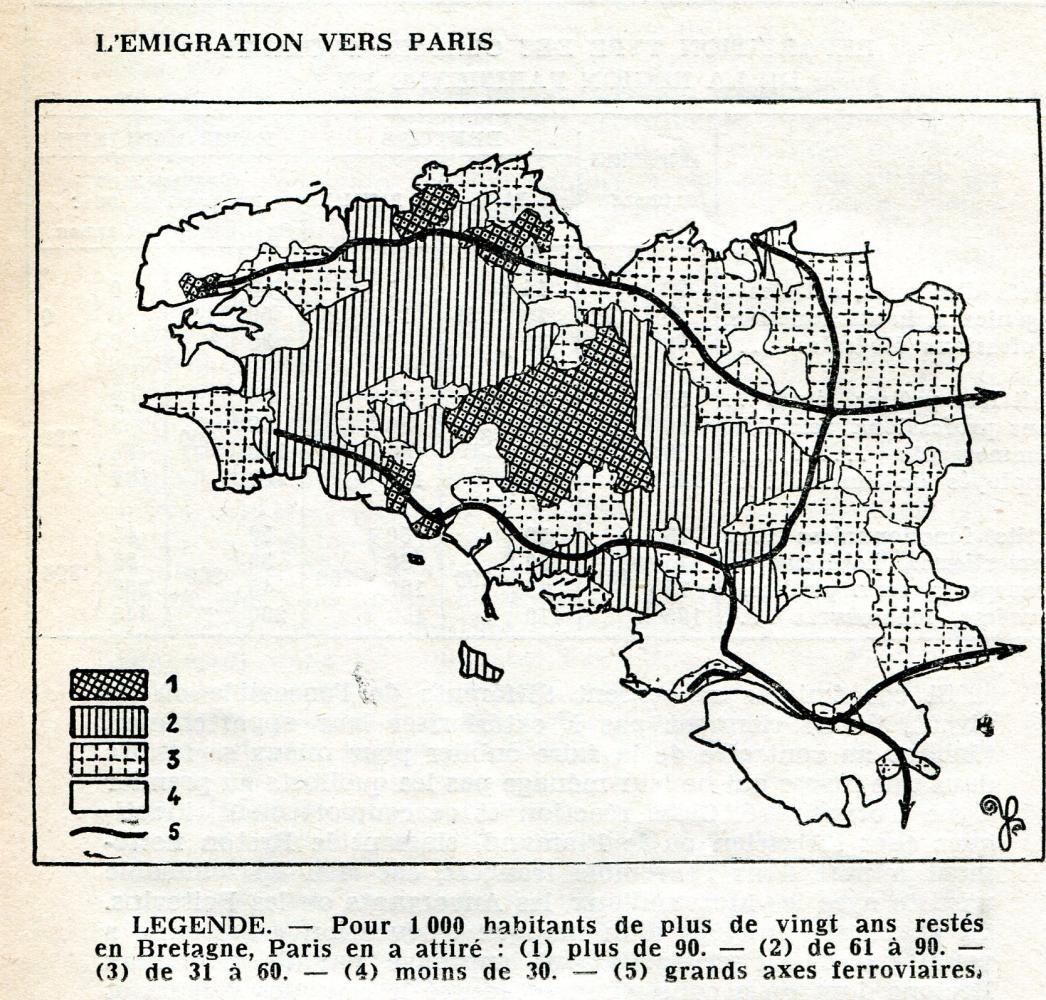 l\'affiche de la conférence reprend le graphisme de la couverture de l\'un des deux livres 

L'émigration bretonne est déjà très forte dans le centre Bretagne  dans les années 1930 (d'après l'abbé Elie Gautier)