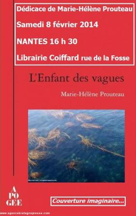 <i>L'enfant des vagues</i>, de Marie-Hélène Prouteau, affiche dédicace. Couverture imaginaire.
