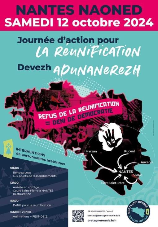 Affiche manifestation réunification de la Bretagne Nantes samedi 12 octobre 2024